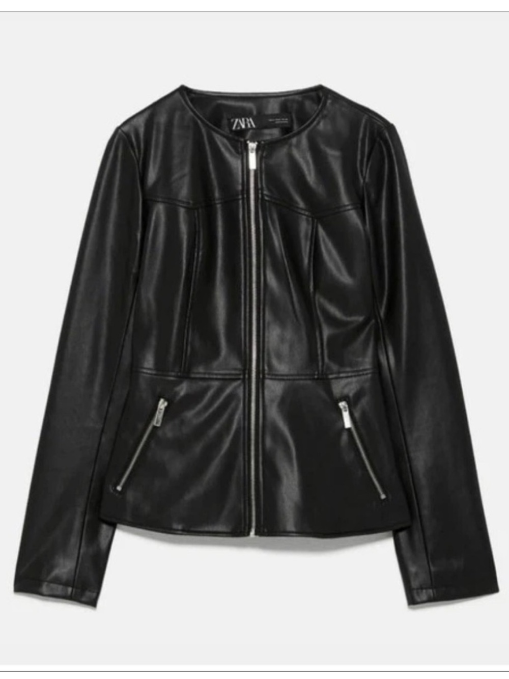 Zara Black Faux Leather Zip-Front Moto Jacket